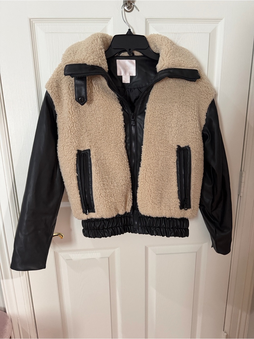 Rachel Parcell Faux Shearling Sherpa Moto Bomber Jacket XXS oversized